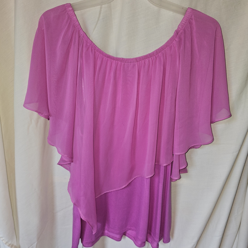 JM Collection Pink Ruffled Asymmetrical Blouse - Picture 5 of 5